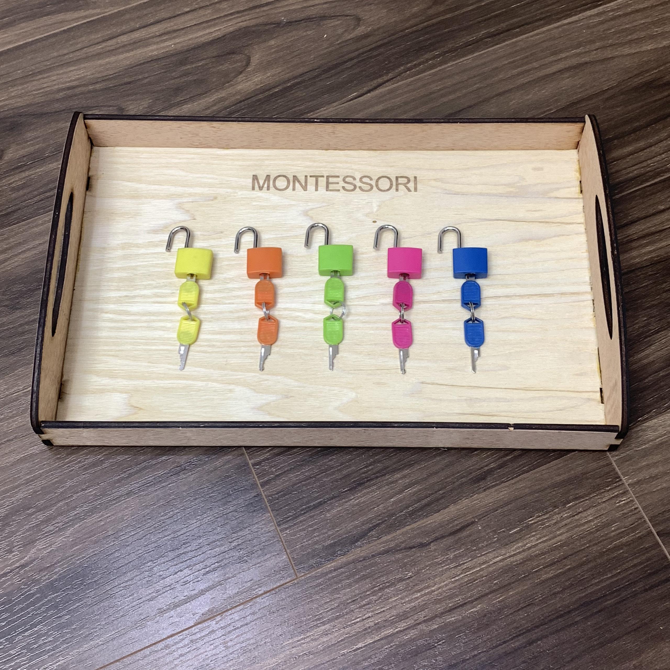 Đồ Chơi Montessori Khay Đựng Đồ Chơi Bằng Gỗ Kèm 5 Bộ Ổ Khóa Cho Trẻ Học Kỹ Năng Cơ Bản