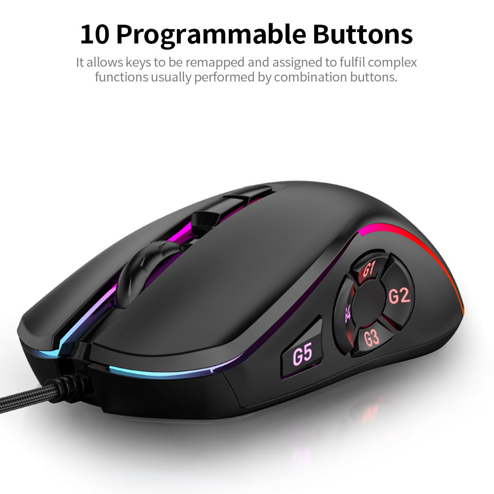 Chuột Chơi Game Có Dây 7200DPI RGb Backlit Mouse 6 Mức DPI Có Thể Điều Chỉnh / 10 Nút Có Thể Lập Trình / Nút Quay Lại Màn Hình