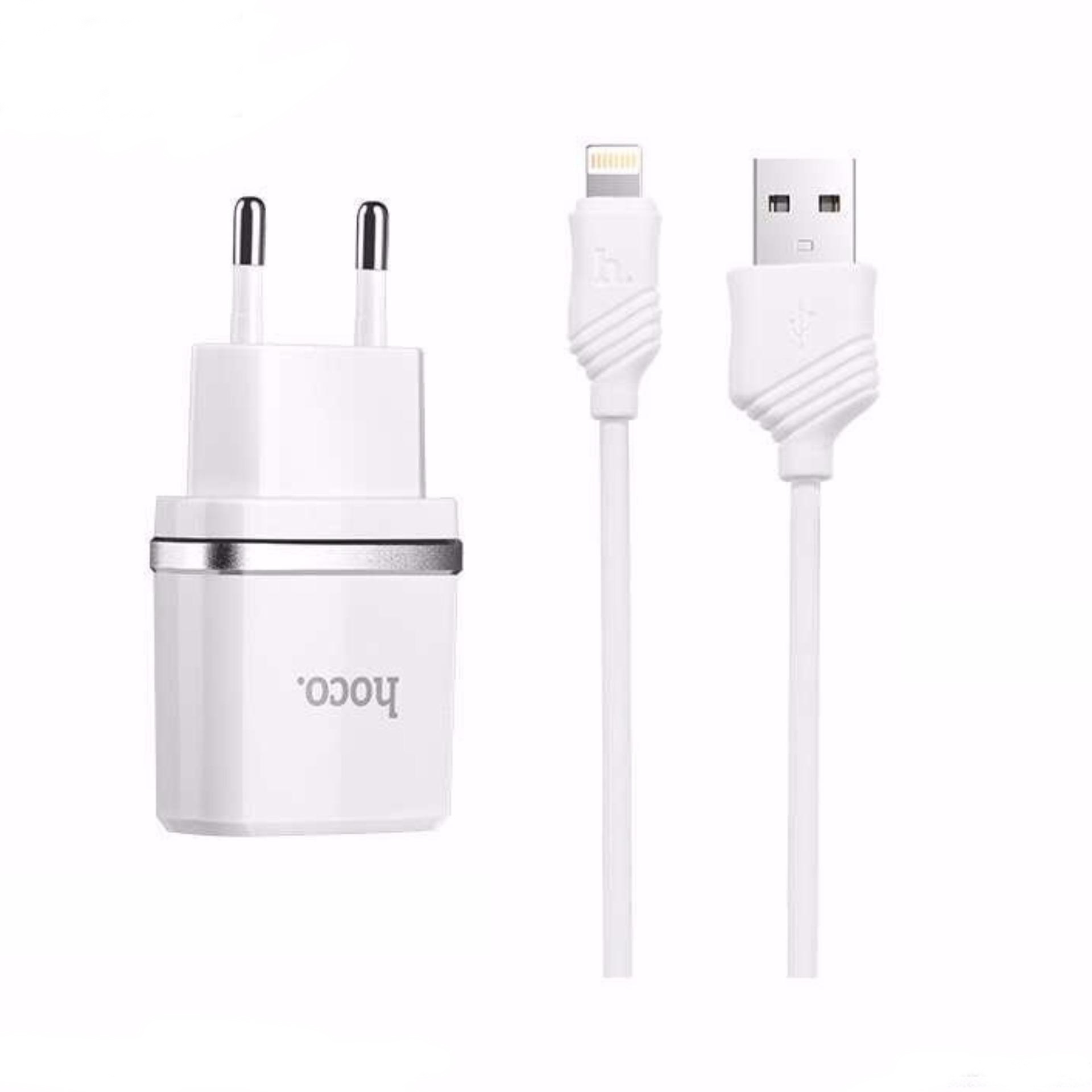 Bộ Củ Sạc + Kèm Cáp Sạc Hoco C11 - Lightning + Tặng kèm 03 Dây Bọc Cáp, Bọc Dây Tai Nghe Lò Xo - Hàng Chính Hãng