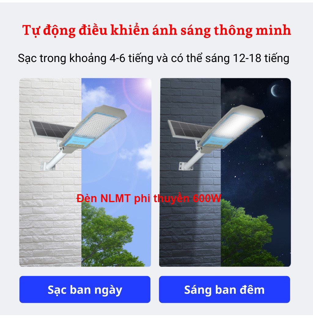 Đèn năng lượng mặt trời phi thuyền 600W,Vỏ nhôm nguyên khối ,Tấm pin rời , Ánh sáng trắng.