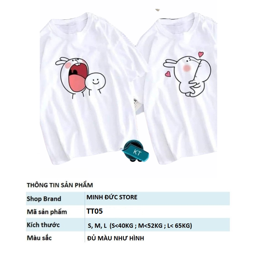 Áo Đôi Nam Nữ TT05, Áo Đôi Phông Rộng In Thỏ Gặm ý Nghĩa, Vải Cotton Thun Thoáng Mát