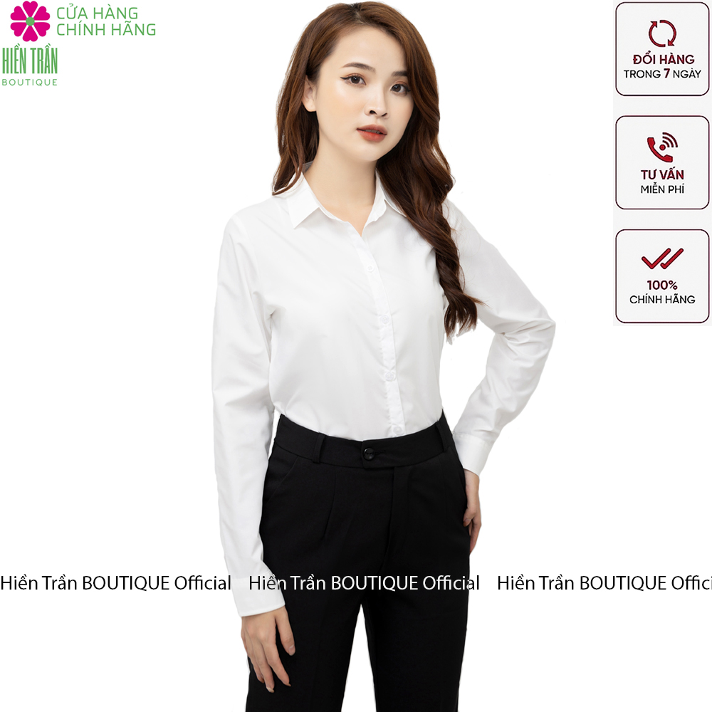 Áo sơ mi nữ Hiền Trần BOUTIQUE dài tay form rộng kiểu sơmi màu trắng xanh thời trang công sở đi học