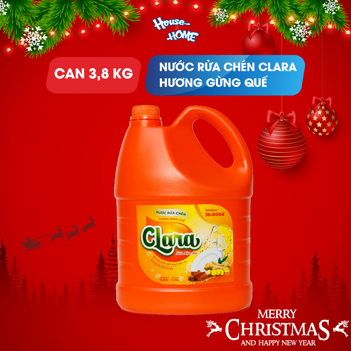Nước rửa chén bát Clara tinh chất hương gừng quế can 3,8kg