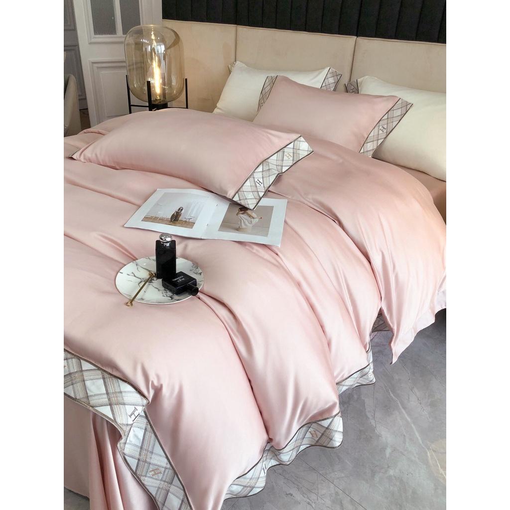 Bộ chăn ga gối 100%Tencel 120s cao cấp Phối Viền kiểu Candy, phong cách châu âu sang trọng cổ điển