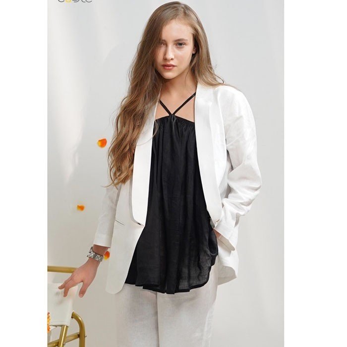 Áo vest Linen Premium ve tròn túi bổ 1 khuy trẻ trung ArcticHunter - Trắng tinh