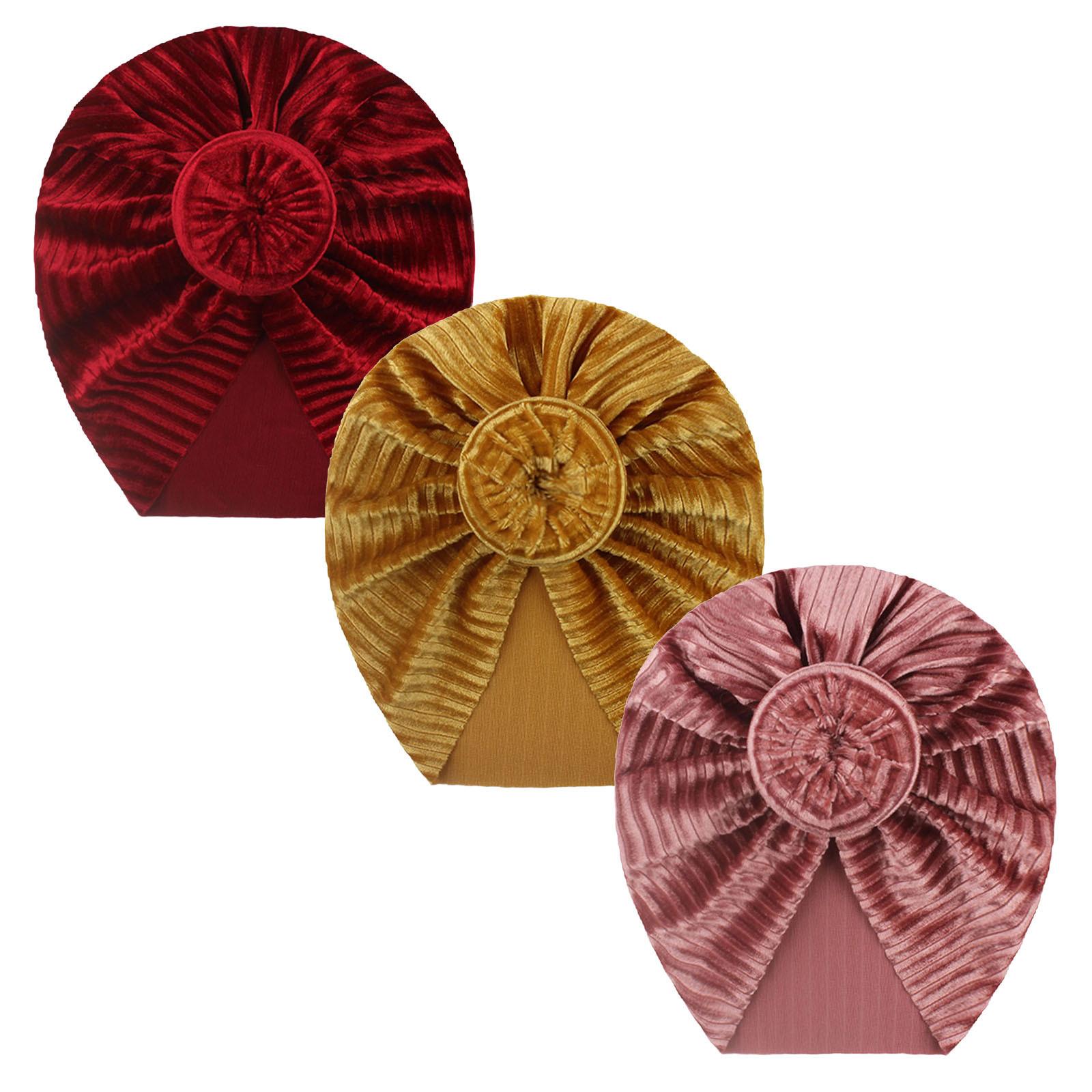 3 Vàng Mới Nhung Băng Đô Cài Tóc Turban Gọng Mũ Cho Bé Kids Cho Bé Gái Chắc Chắn Turban Thắt Nút Mũ Beanie Mũ Phụ Kiện