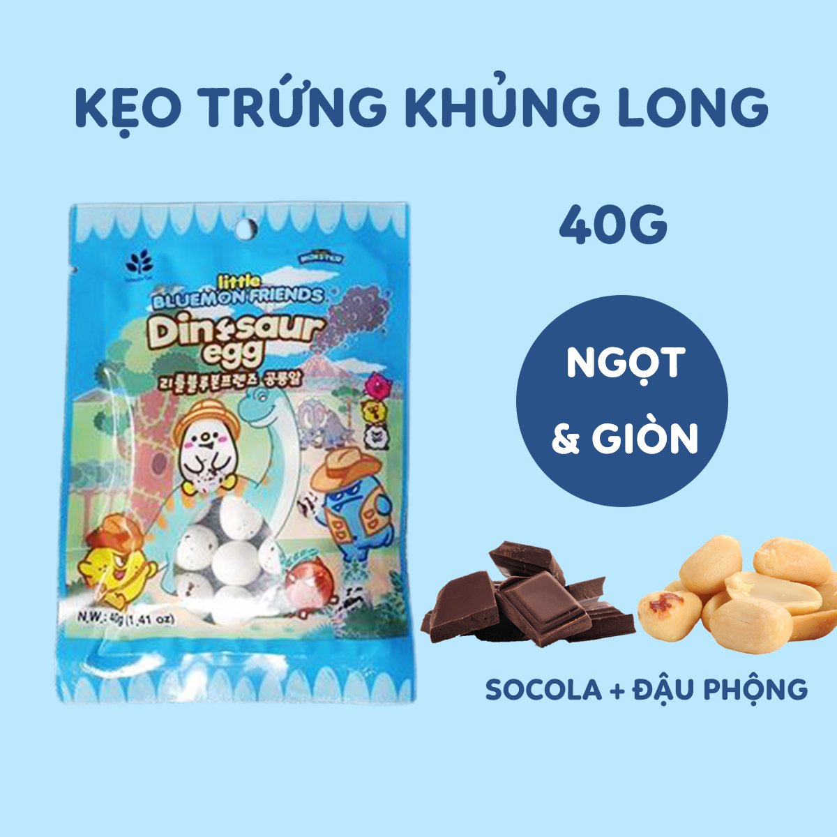 Kẹo trứng khủng long Sweet Monster VN, đậu phộng socola ngọt ngào, giòn tan phân phối độc quyền Hàn Quốc