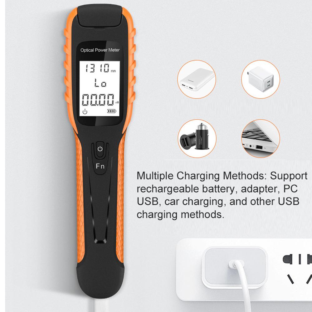 Mini Optical Power Meter High Precise Rechargeable Optical Fiber Detector 9 Standard Wavelength Cycle Switching with Frequency Recognition LED Flashlight Self-calibration Function