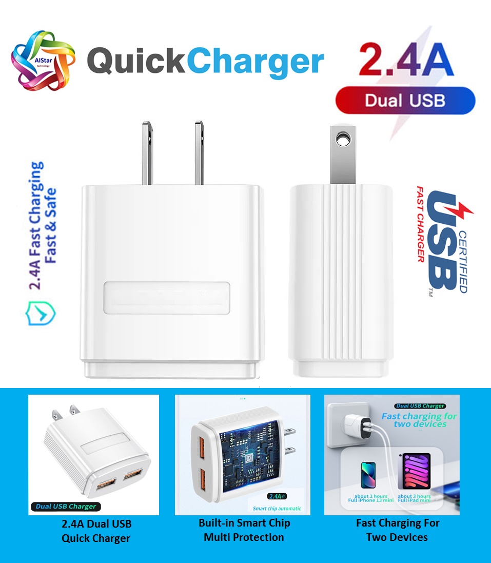 Bộ Sạc Nhanh 2.4A 2xUSB cho Samsung Xiaomi OPPO Huawei Vivo Realme