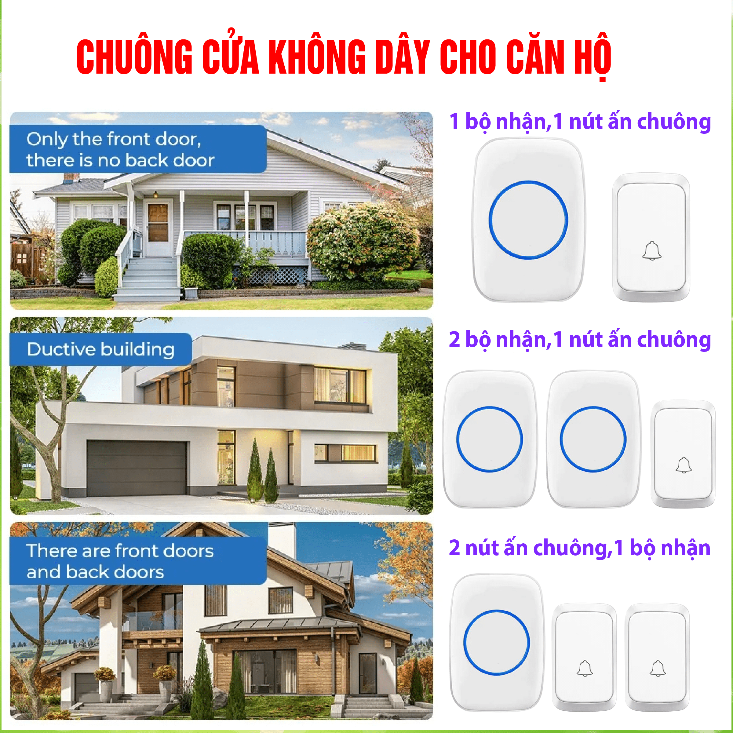 Chuông Cửa Không Dây A06 Chống Nước IP44, 38 nhạc chuông, 5 mức âm lượng, khoảng Cách 300m