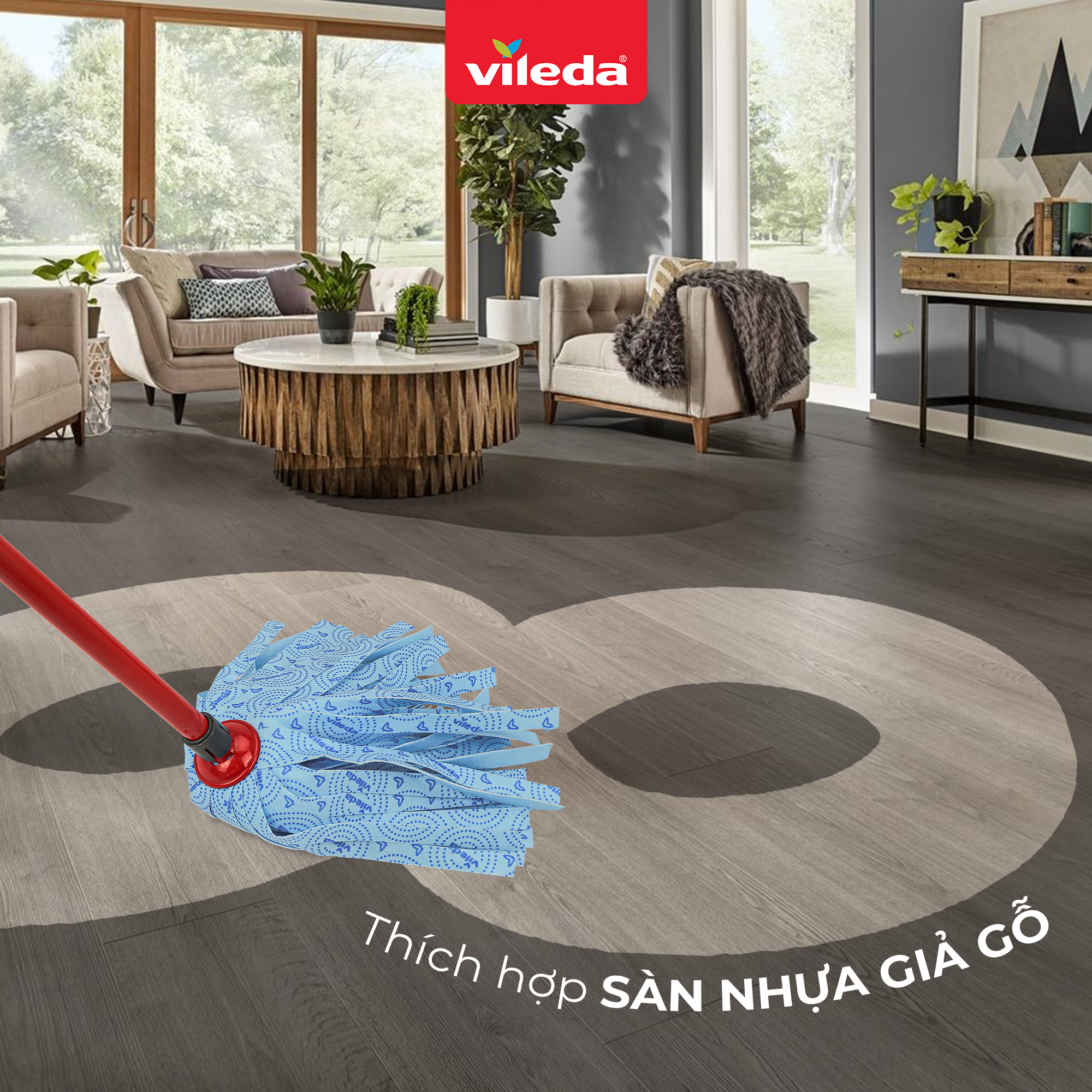 Cây lau nhà đa năng VILEDA Supermocio Wet vải sợ microfibre, đa năng cho mọi loại sàn nhà