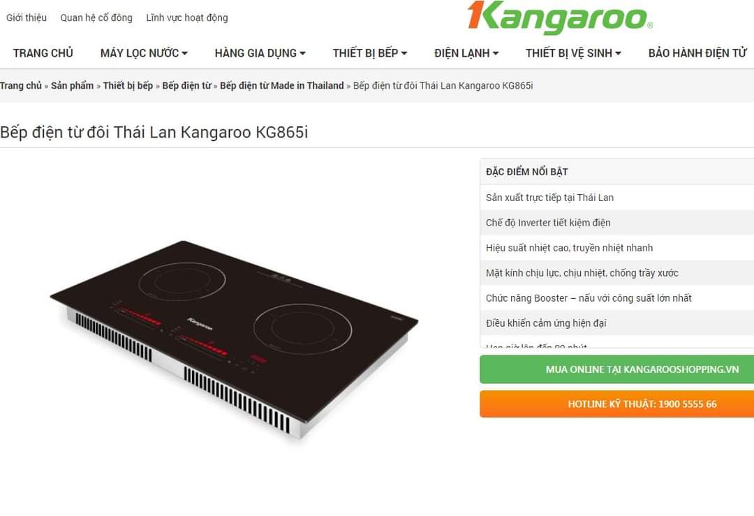 Bếp điện từ đôi Thái Lan Kangaroo KG865i hàng chính hãng bảo hành 24 tháng