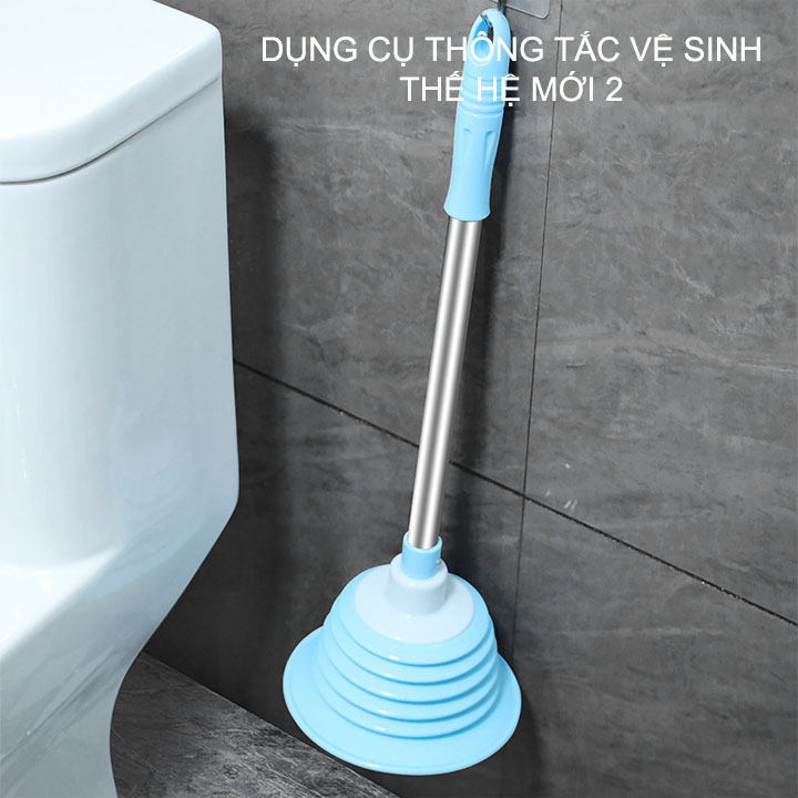 Dụng cụ thông tắc bồn cầu đa năng thế hệ mới 02, bằng cao su, tay cầm bằng inox