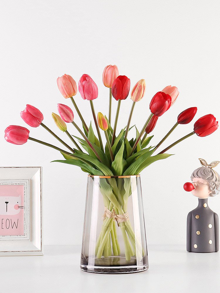 Hoa giả, hoa tulip silicon trang trí phòng khách, decor bàn làm việc, kệ tủ, cửa hàng, màu sắc tự nhiên  giống thật AZ10 – đỏ