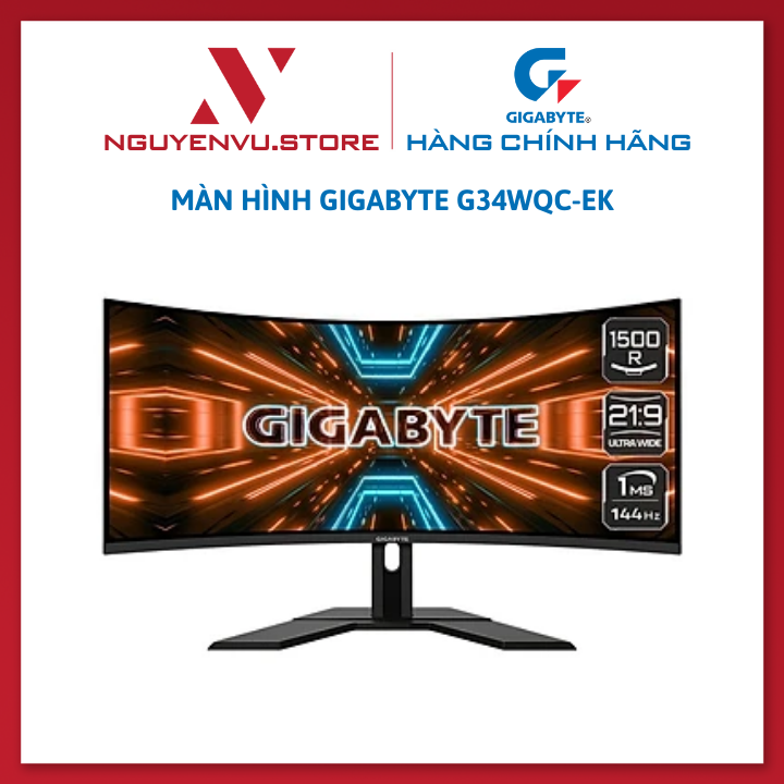 Màn hình Gigabyte G34WQC A (34"/QHD/VA/144Hz/1ms/350nits/HDMI+DP+USB/Loa/FreeSync/Cong) - Hàng Chính Hãng