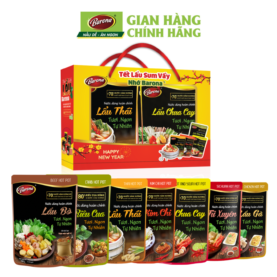 Hộp Xuân Nước Dùng Lẩu Barona, Combo 7 gói
