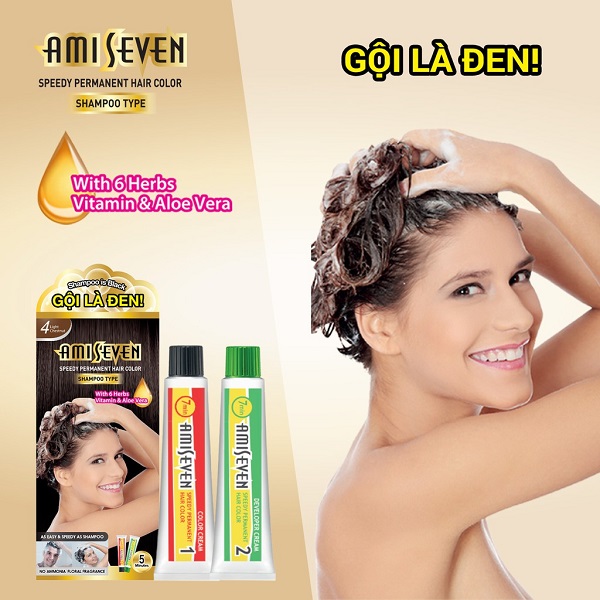 Nhuộm phủ bạc dược thảo DẠNG GỘI Hương Hoa quả AMI SEVEN SPEEDY PERMANENT HAIR COLOR SHAMPOO TYPE  (60g + 60g) Hàn Quốc