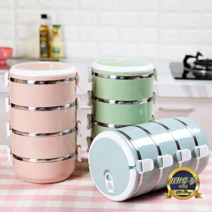 Hộp cơm giữ nhiệt 4 tầng bằng Inox - Camen 4 ngăn- giao màu ngẫu nhiên