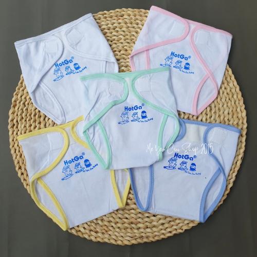 (3-9kg) Set 5 Tả Vải Dán Cotton Trắng Viền Màu HotGa Cho Bé Sơ Sinh - Set 5- Viền Vàng
