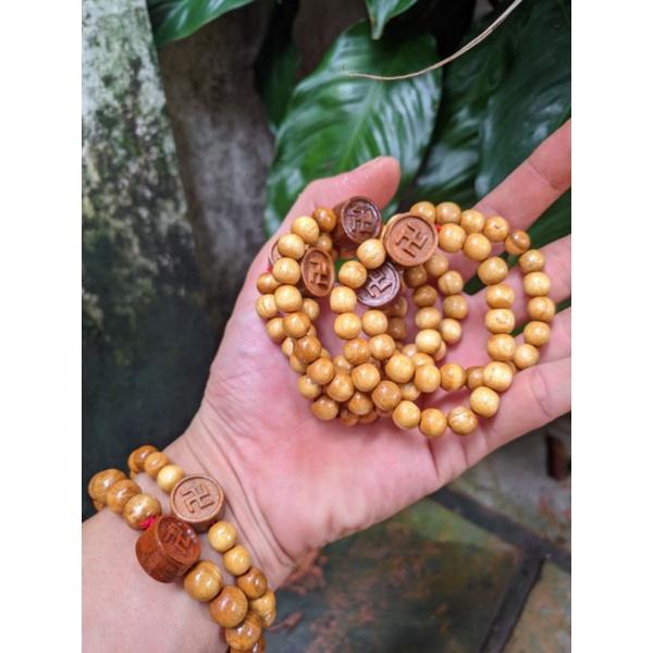 Vòng gỗ dâu tằm nữ người lớn hạt tròn 8ly 10ly mix charm chữ vạn
