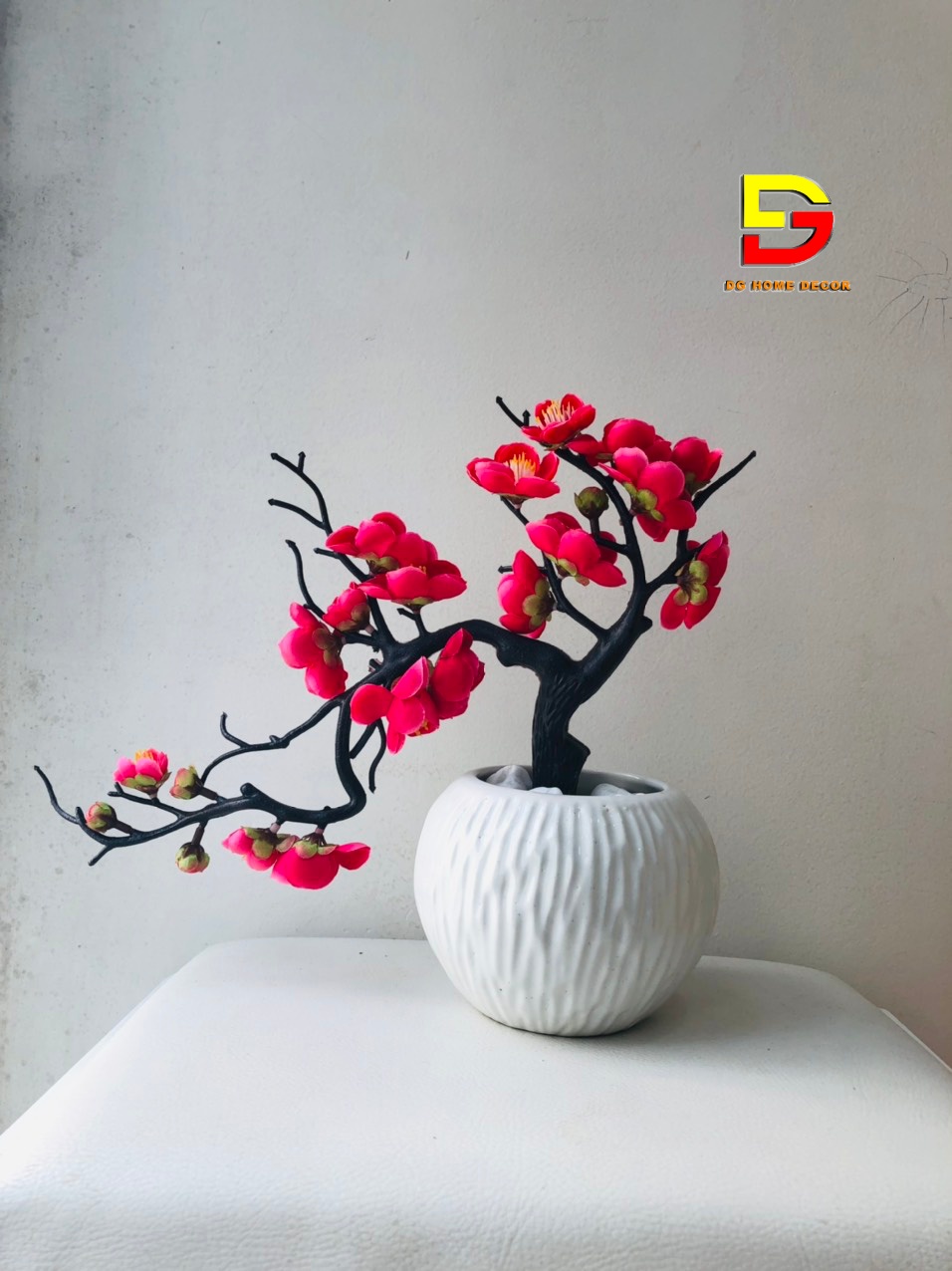 Chậu Hoa Đào Thế Tài Lộc Cao Cấp Trang Trí Nhà Cửa, Decor Nội Thất Tuyệt Đẹp - Hoa Đào Giả - Hoa Để Bàn Phòng Khách