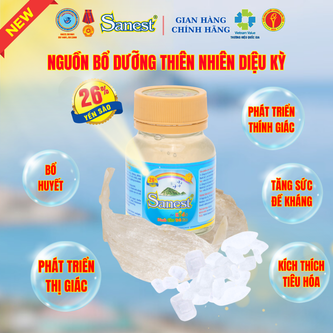 NEW [ Combo 10 hộp ] Nước Yến sào Khánh Hòa Sanest 26% - Dành cho trẻ em