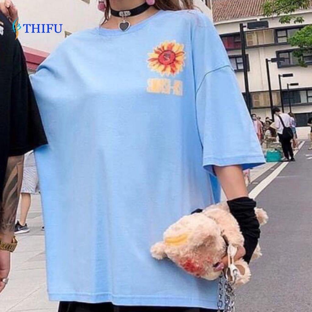Áo Thun THIFU FASHION Tay Lỡ Hình Hoa Hướng Dương Chất Liệu Cotton, Thấm Hút Tốt Phù Hợp Cho Cả Nam Và Nữ