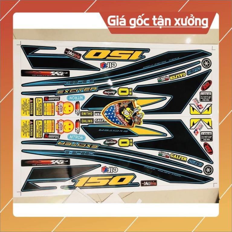 Trọn bộ Tem Rời ex 150 chỉ xanh dán xe đen 3 lớp ko bay màu