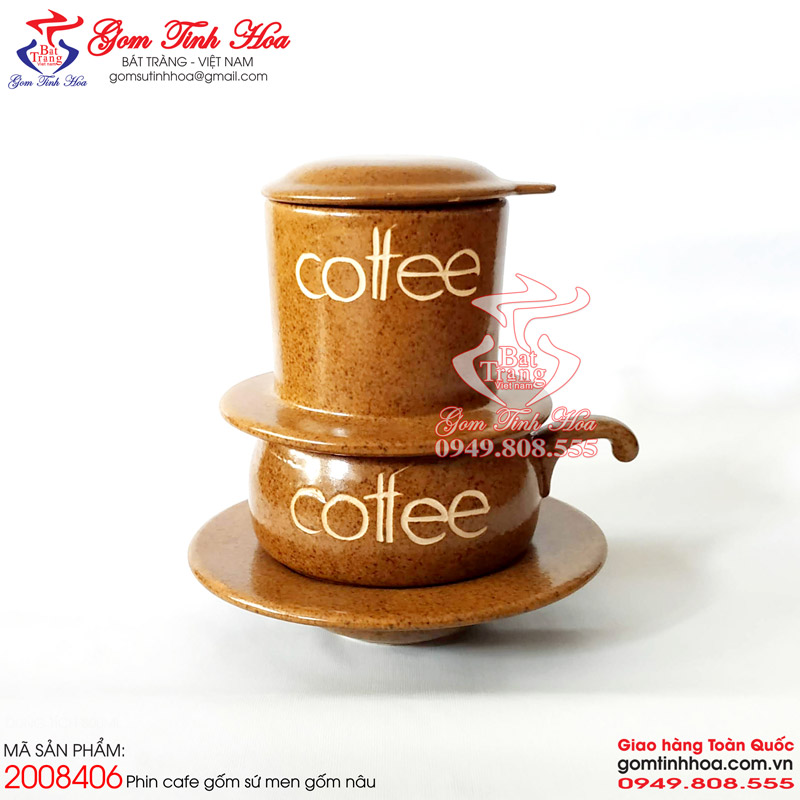 Phin pha cà phê gốm sứ Bát Tràng men màu khắc chữ Coffee