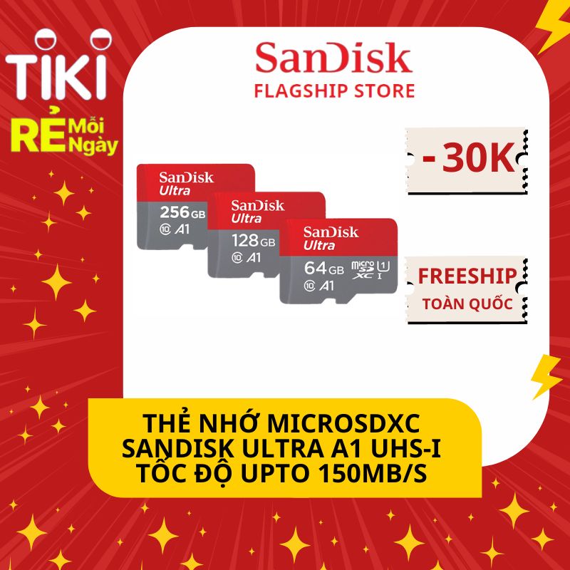 Thẻ nhớ MICROSDHC SanDisk Ultra A1 Class1 UHS-I tốc độ upto 150MB/s (Đỏ xám) - Hàng Chính Hãng