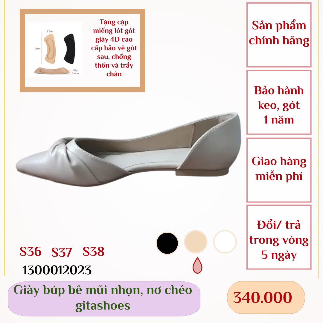 Giày búp bê gitashoes mũi nhọn, nơ chéo - 1300012023