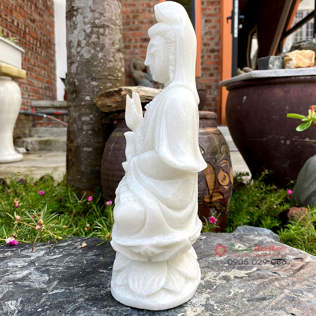 Tượng Phật quan âm đá trắng 25cm - đá Non Nước