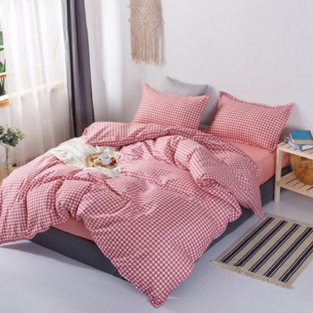 Bộ chăn ga poly cotton - mẫu kẻ ô vuông đỏ
