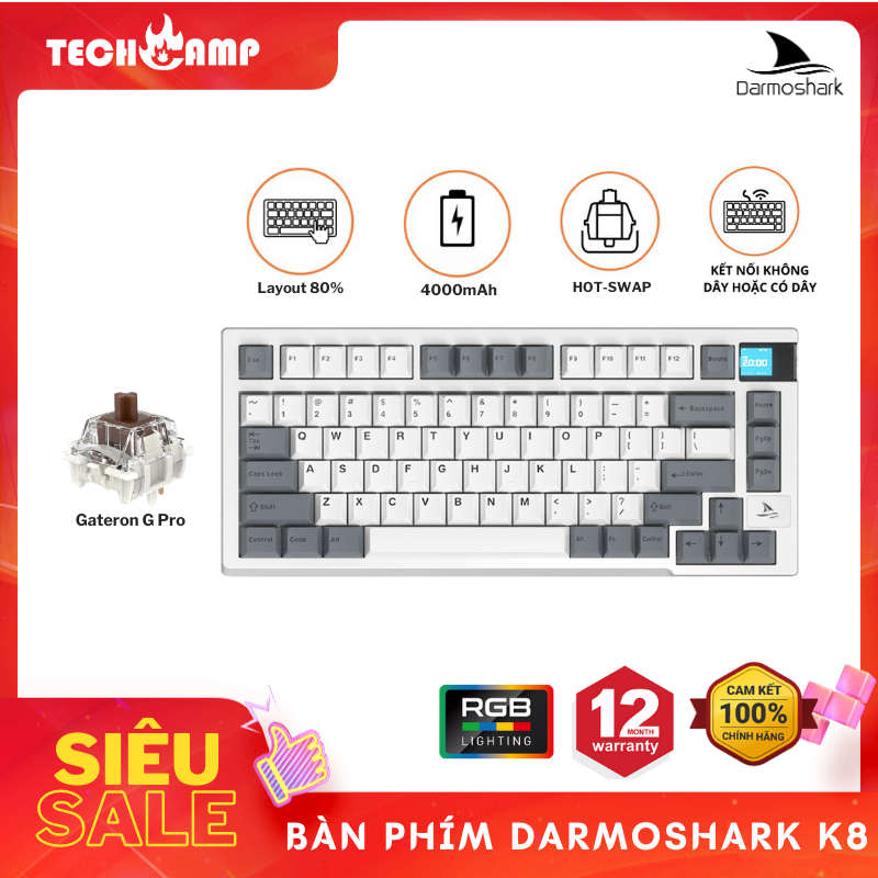 Bàn phím Darmoshark K8 Trio-mode Mechanical Keyboard - Hàng chính hãng