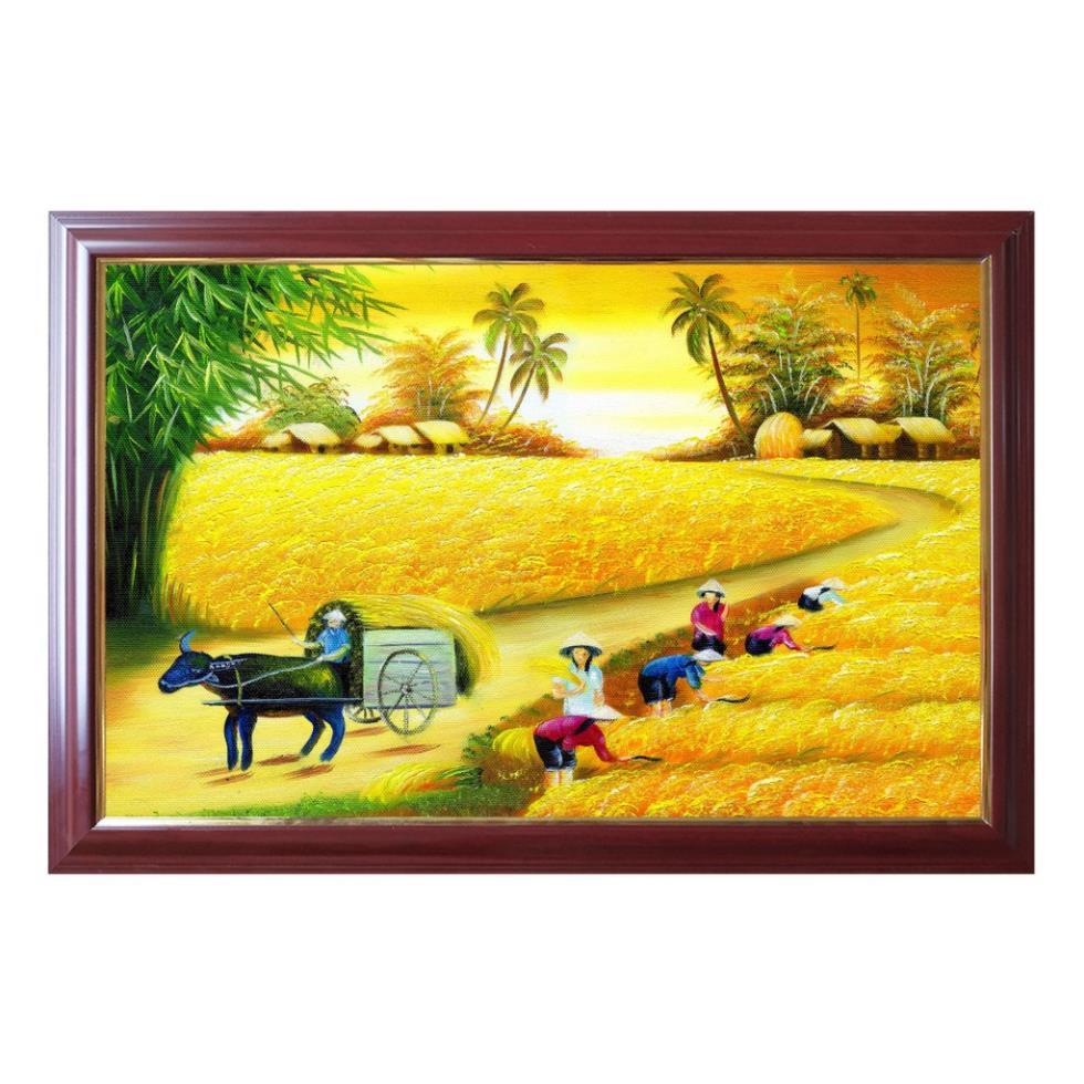 8. Tranh cánh đồng lúa chín, tranh đồng quê treo tường nhà đẹp TDQ-41