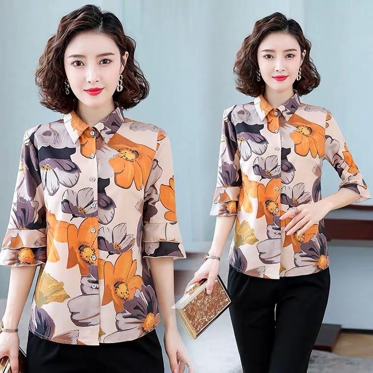 Áo sơ mi nữ hoa tay lỡ chất lụa đẹp