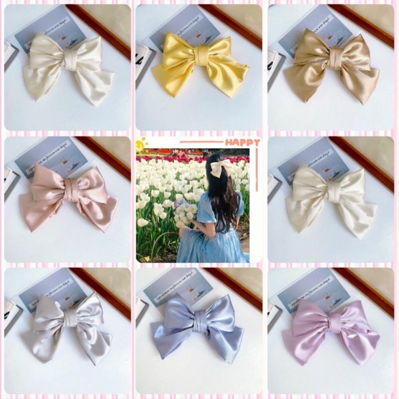 Kẹp tóc hình nơ vải Satin phong cách tiểu thư