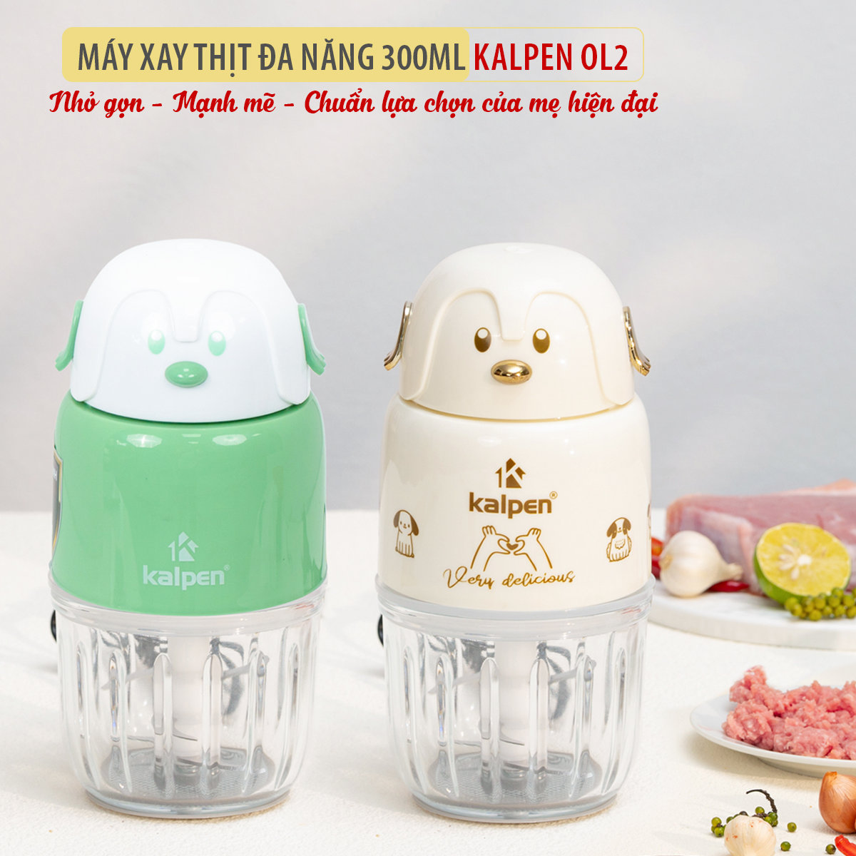 Máy xay thịt đa năng cối thuỷ tinh Kalpen OL2 dung tích 300ml, công suất 350W, bảo hành 2 năm - Hàng chính hãng