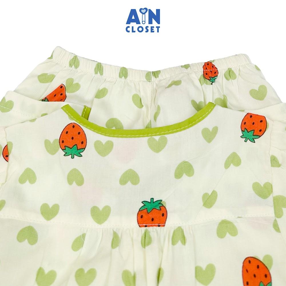 Bộ quần áo Dài bé gái họa tiết Tim Dâu Xanh Lanh lụa - AICDBGMNFCLO - AIN Closet