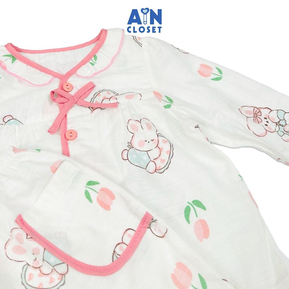 Bộ quần áo Dài bé gái hoạ tiết Thỏ Nơ Hồng Xô sợi tre - AICDBGZALBAA - AIN Closet
