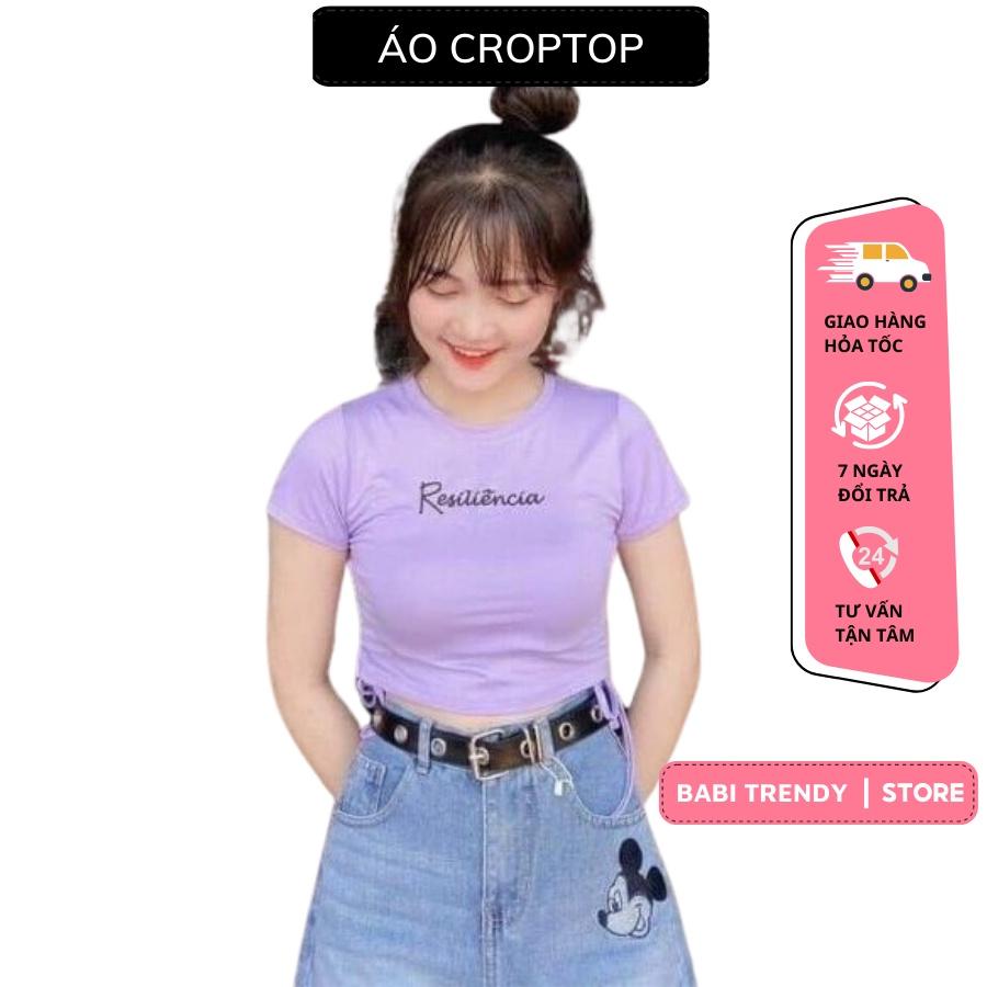 Áo Croptop Thêu Resonita Rút Dây chất thun mềm mại kiểu dáng Ulzzang - Babi Trendy CT25