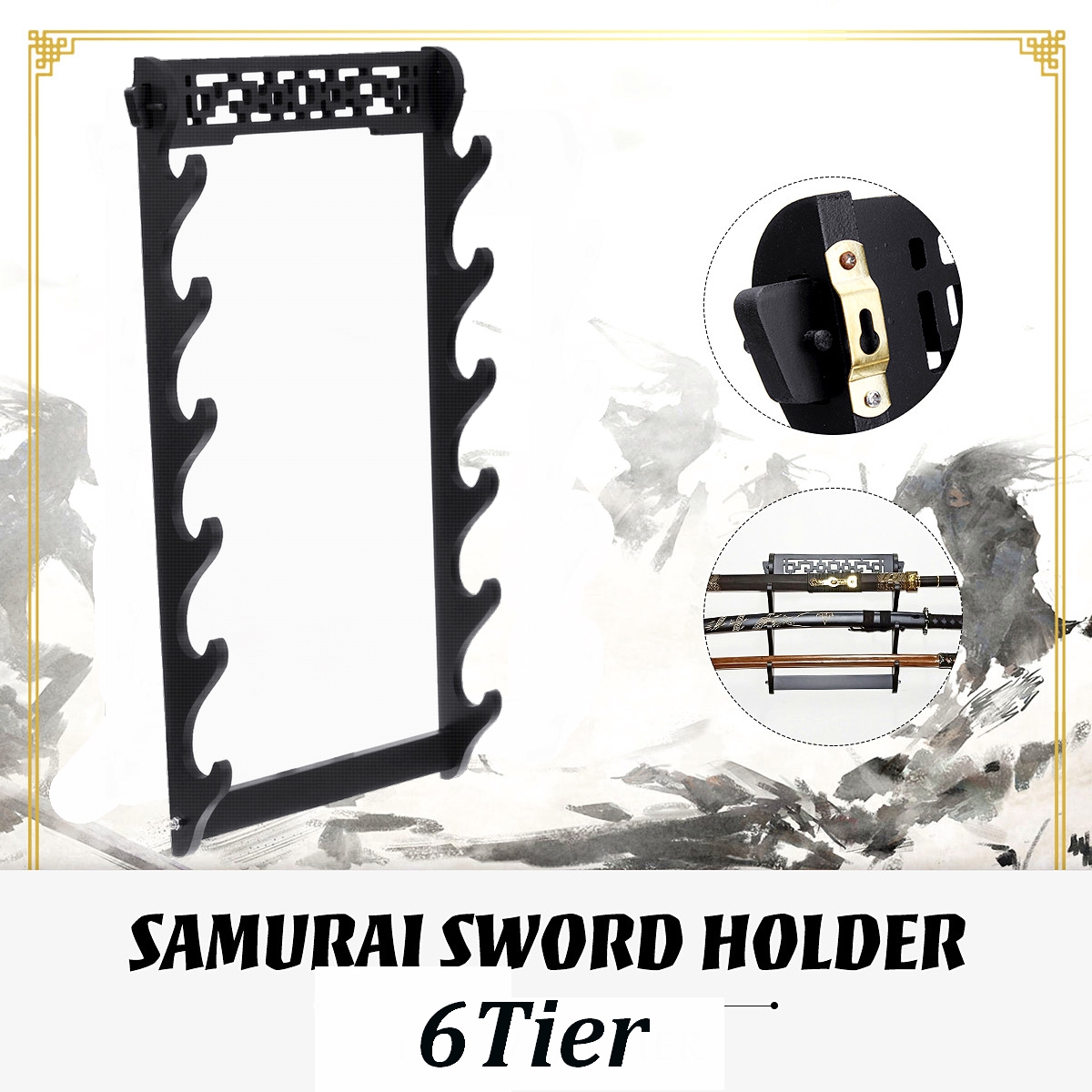3Tier Sword Holder Bracket Display Hanger Rack Wall Mount Katana Stand 15'' MDF 3Tier Sword Holder Bracket Display Hanger Rack Wall Mount Katana Stand 15'' MDF