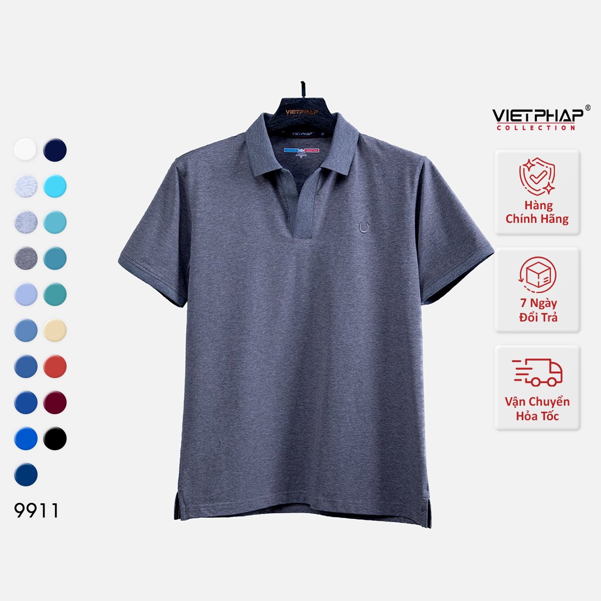 Áo Polo Nam VIỆT PHÁP Form Luxury - Thun 4 Chiều Trơn , lịch lãm, sang trọng  9911