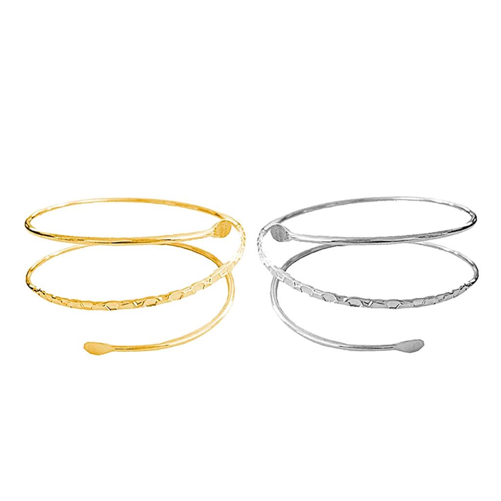 2Pcs Minimalist Metal Swirl Coil Upper Arm Cuff Womens Open Armband Bangle