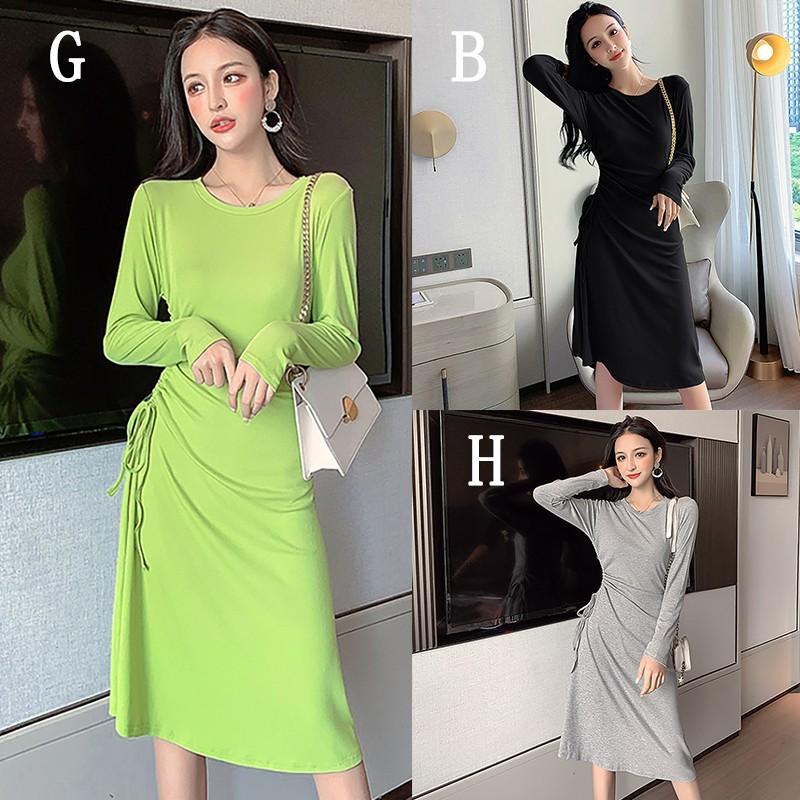 Đầm tay dài cổ tròn thiết kế đơn giản thanh lịch