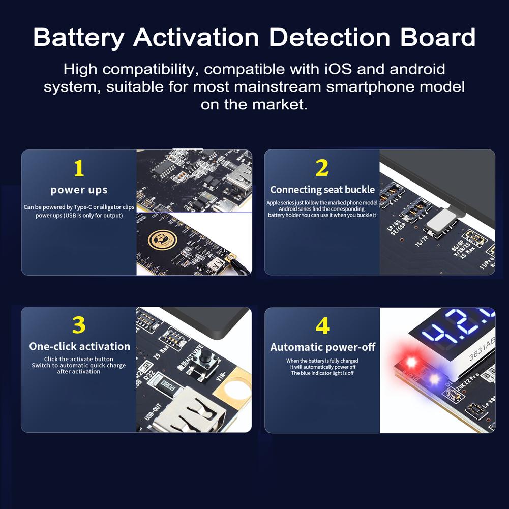 BA27 Battery Activation Detection Board 4.2V Regulated Output Real-time Output Voltage and Current Monitor Positive Negative Anodes Automatic Identification Compatible with iOS Android System