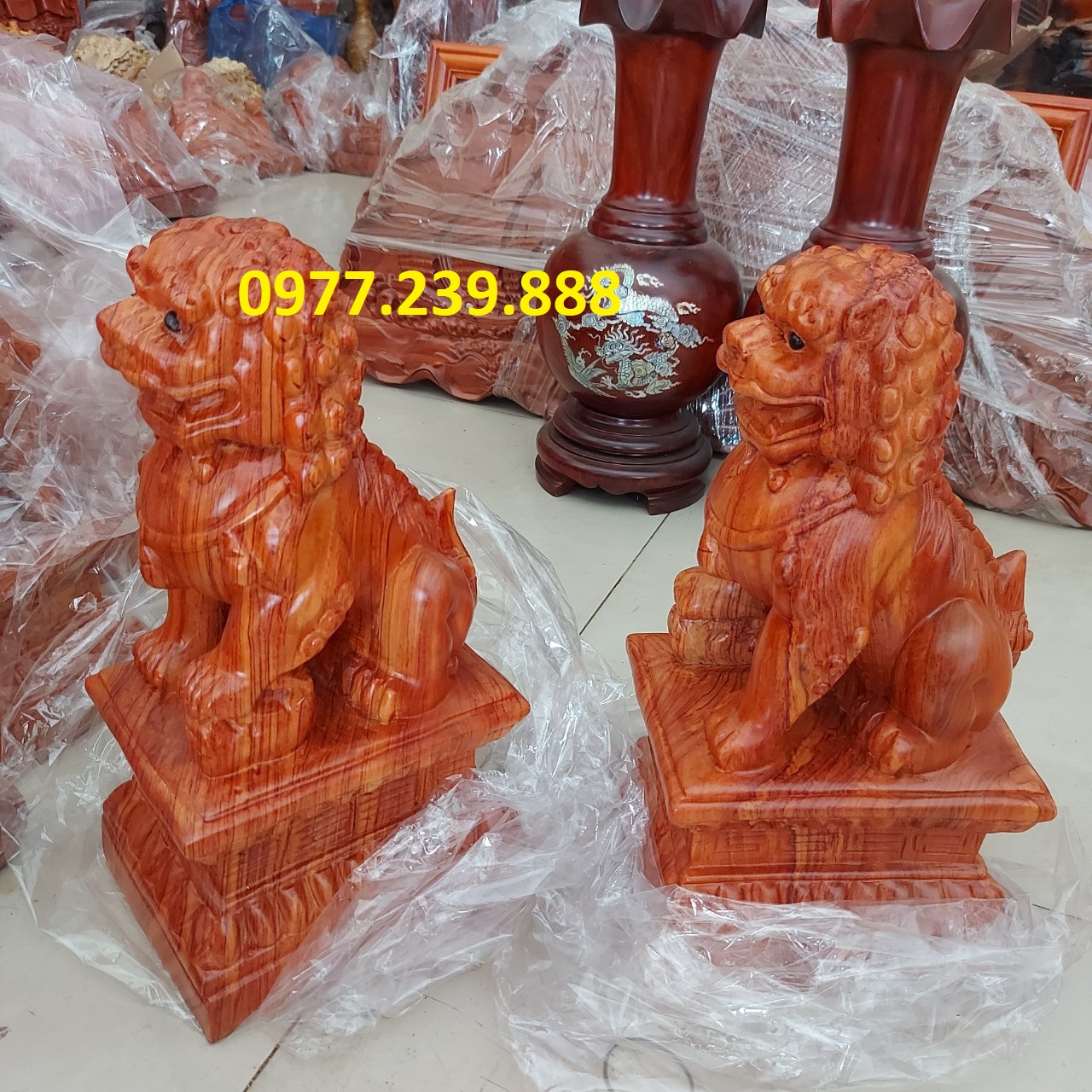 Cặp kỳ lân gỗ hương 30cm