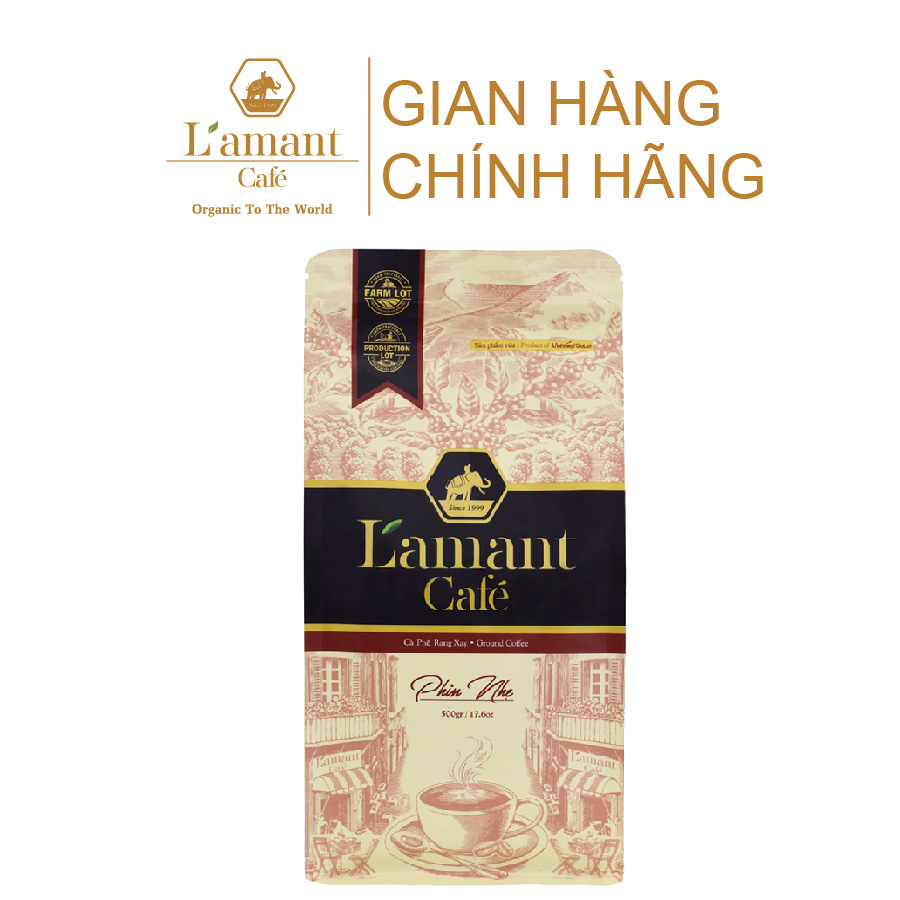 Cà phê rang xay L'amant Phin Nhẹ - Cà phê bột pha phin vị nguyên chất, nhẹ nhàng túi 500gr