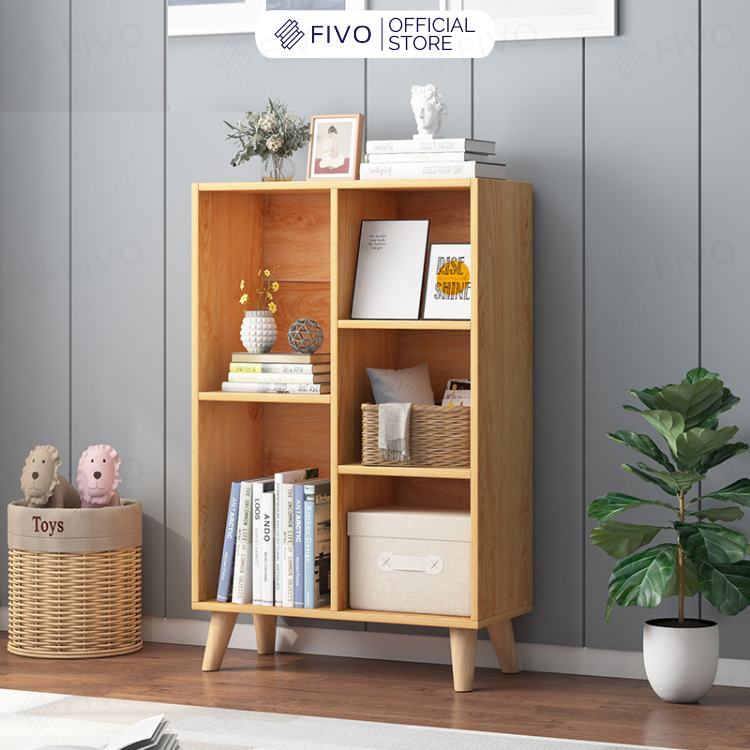 Tủ Kệ Sách Gỗ Đa Tầng 4 Chân Cao Cấp FIVO Mẫu FB60 Nội Thất Lắp Ráp Đơn Giản, Nhiều Ngăn Rộng Rãi