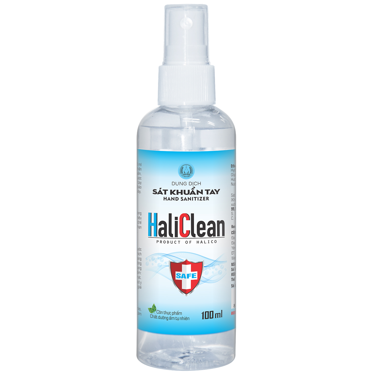 Dung dịch nước sát khuẩn tay nhanh tiêu chuẩn xuất khẩu HaliClean hand sanitizer 100ml dưỡng ẩm tự nhiên